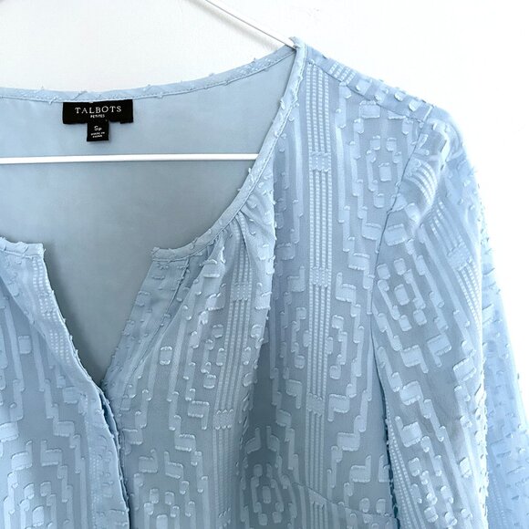 Talbots Tops - Talbots Textured Blouse Womens Small Petite Robin’s Egg Blue Spring Easter Top
